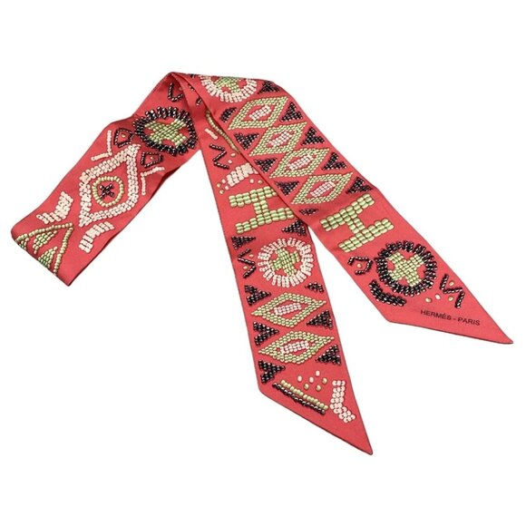 Auth HERMES Twilly - Red Multi Silk Scarf - Picture 1 of 4